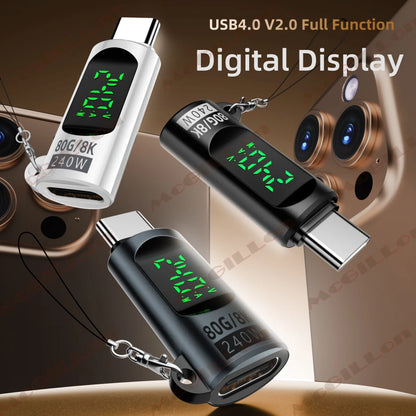 Adaptateur USB 4.0 Type C avec affichage numérique PD240W 80Gbps 8K @ 60Hz, adaptateur USB C mâle vers femelle pour Macbook iPhone Samsung Xiaomi