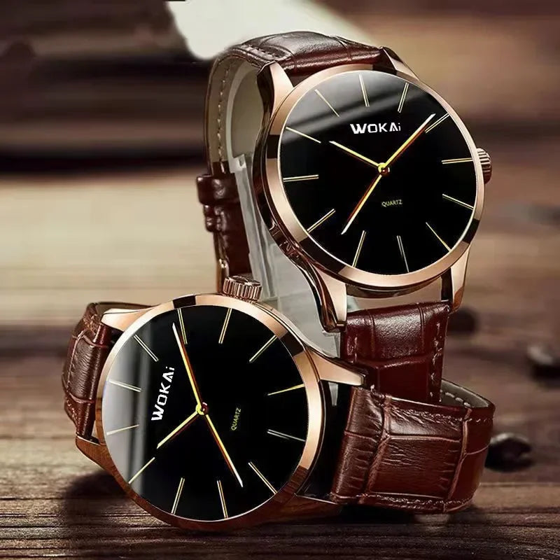 Montre Homme Quartz Business MOONBIFFY — Bracelet Cuir, Cadran Minimaliste, Style Luxe, 4 Coloris