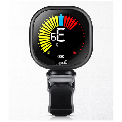 Accordeur de guitare Cherub supérieur, accordeur multifonction à clipser avec écran couleur LED pour violon ukulélé Rechargeable