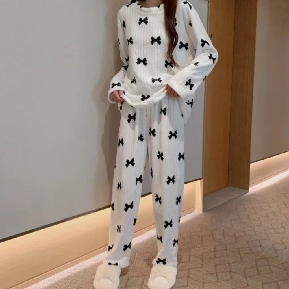 Ensemble Pyjama Polaire Femme — Haut Col Rond & Pantalon Jambes Larges