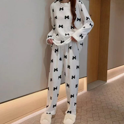 Ensemble Pyjama Polaire Femme — Haut Col Rond & Pantalon Jambes Larges