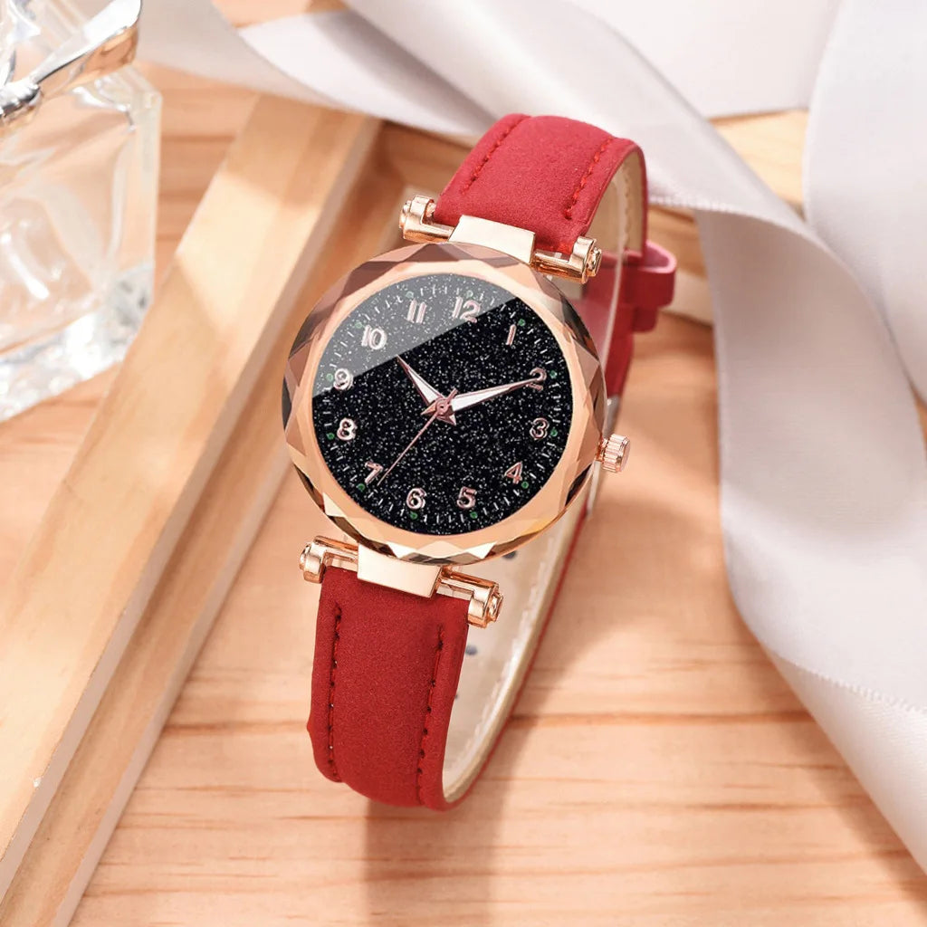 Montre Femme Quartz Légère Rétro S04065 — Bracelet PU 20mm, Chiffres Arabes, Style Artistique, 7 Coloris