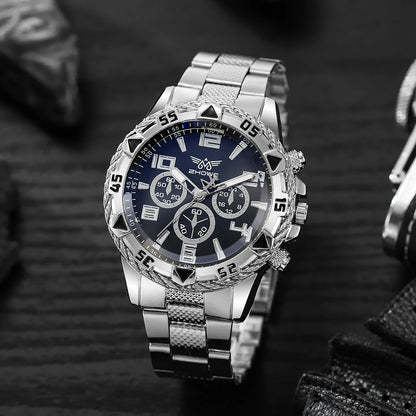 Montre Homme Quartz Grand Cadran — Bracelet Alliage Doré, Chiffres Arabes, Style Rock Luxe
