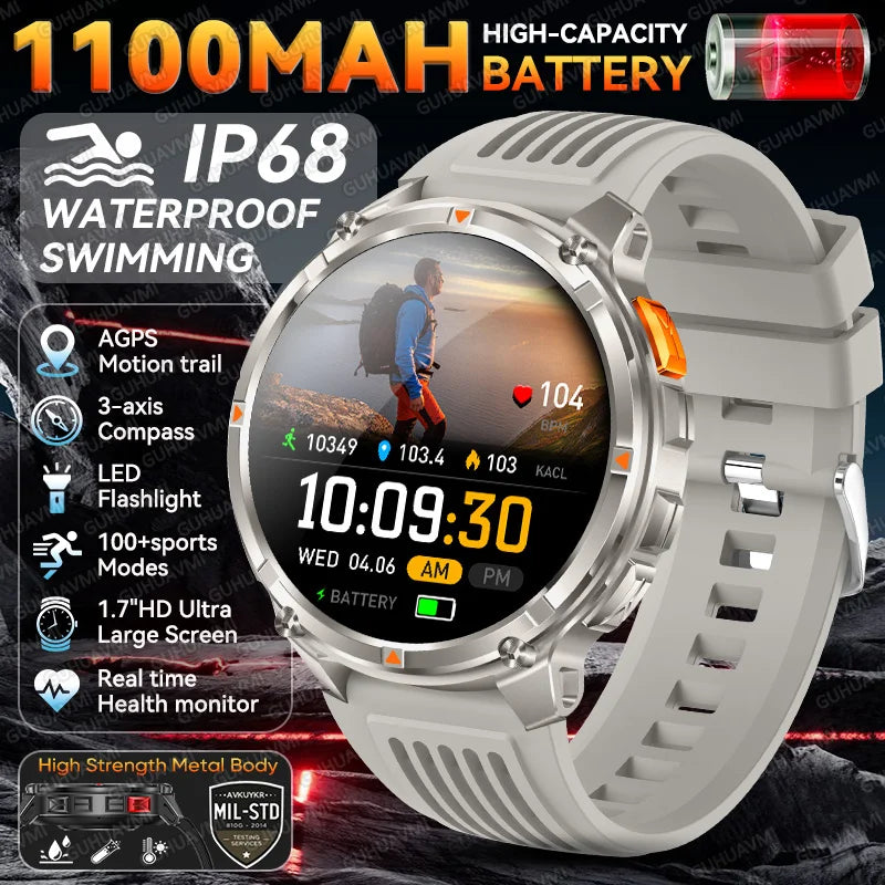 Smartwatch GUHUAVMI HT33 — AMOLED Saphir 1,7", Batterie 1100mAh, 100+ Sports, IP68