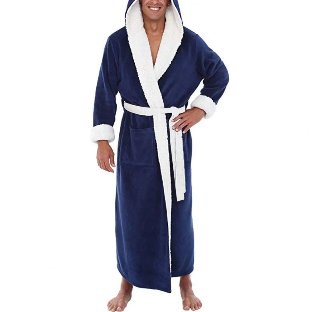 Peignoir Polaire Corail Homme — Robe de Bain Longue avec Poches, Automne-Hiver