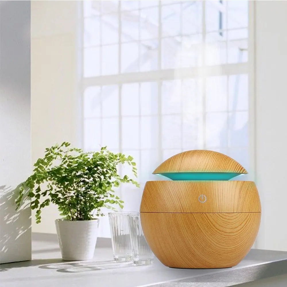 Humidificateur Sphérique Design Bois 130ml — Aromathérapie, 5h Autonomie & Micro-USB