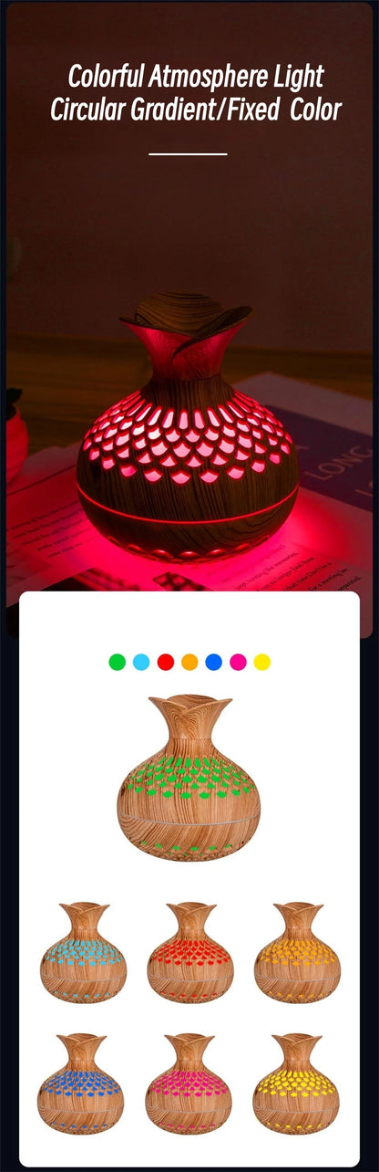 Humidificateur Design Bois 300ml — LED Multicolore, 2 Modes de Brume & USB Type-C