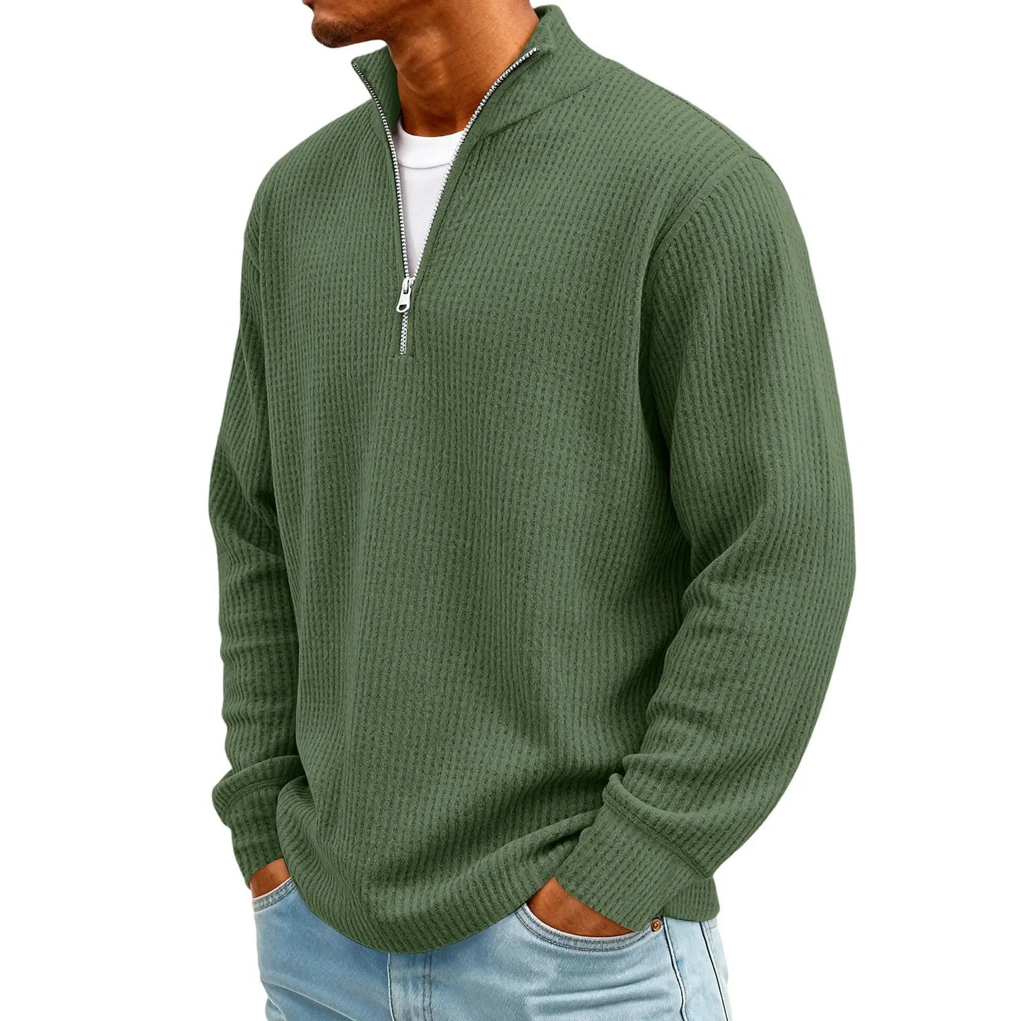 Sweat Col Polo Homme — Manches Longues, Fermeture Éclair, Coupe Ample | Automne-Hiver