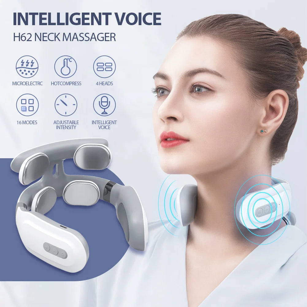 Smart Electric Neck and Back Massager, Rechargeable TENS, Hot Compression Massage, Cervical Vertebra Relaxation, Pain Kneading Therapy