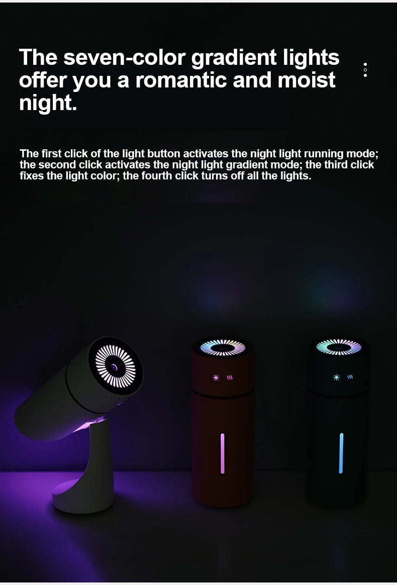 Humidificateur Diffuseur Sans Fil 260ml — Nano-Spray, Buse 90°, Veilleuse LED & Batterie 1000mAh