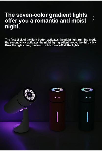 Humidificateur Diffuseur Sans Fil 260ml — Nano-Spray, Buse 90°, Veilleuse LED & Batterie 1000mAh