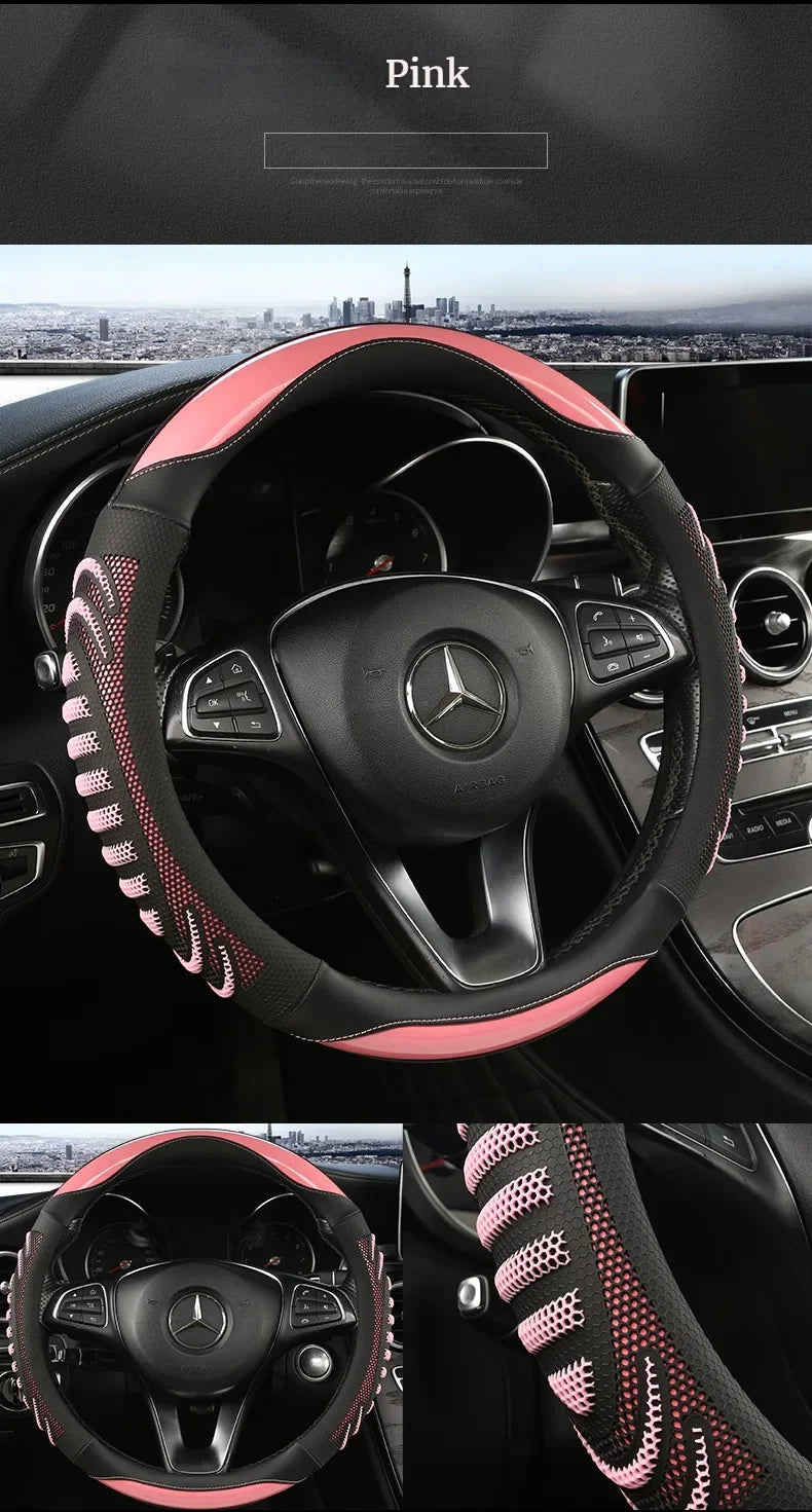 Housse de volant de voiture en nid d'abeille tridimensionnel, housse en cuir Durable avec doublure antidérapante universelle 14.5-15 pouces