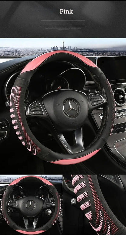 Housse de volant de voiture en nid d'abeille tridimensionnel, housse en cuir Durable avec doublure antidérapante universelle 14.5-15 pouces