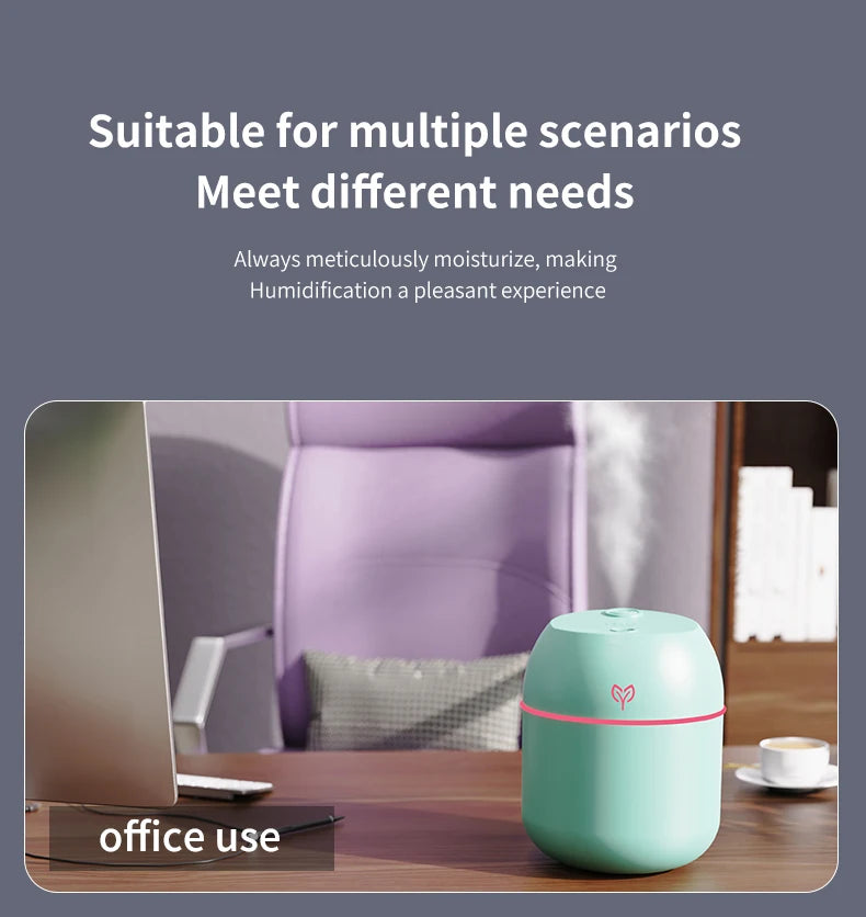 Mini Humidificateur USB 220ml — Aromathérapie, Silencieux, Arrêt Auto & 3 Coloris