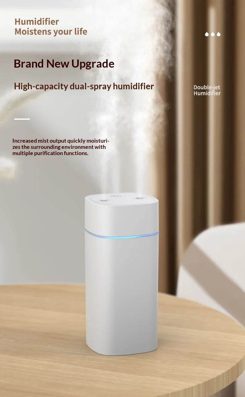 Mini Humidificateur Double Pulvérisation USB — Aromathérapie, Silencieux & Ultra-Compact