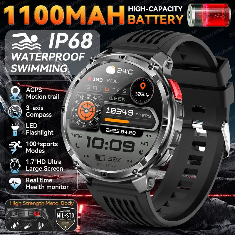 Smartwatch GUHUAVMI HT33 — AMOLED Saphir 1,7", Batterie 1100mAh, 100+ Sports, IP68