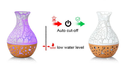 Mini Humidificateur Vase Design Bois 150ml — LED 7 Couleurs, Aromathérapie & USB 5V