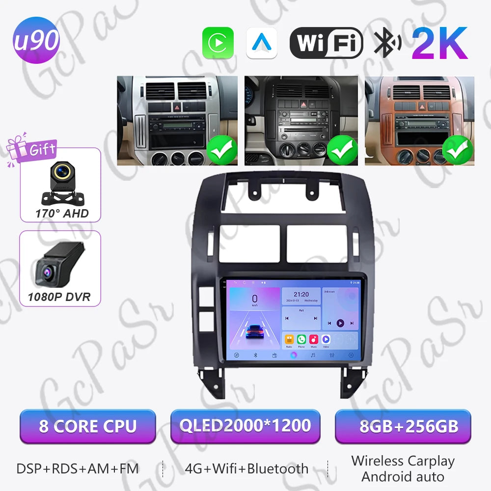 Autoradio Android 16 pour Volkswagen VW Polo MK4 6Q 9N 9N3 2004-2009 Lecteur multimédia Stéréo auto WiFi Navigation autoradio 4G