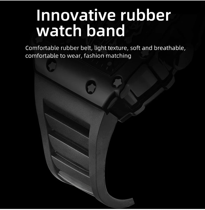 Montre Homme Quartz WLISTH — Cadran Squelette, Bracelet Silicone, 3 ATM, Style Sport Luxe