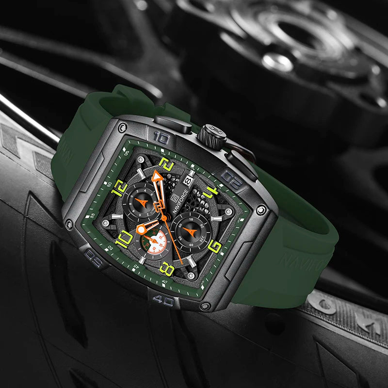 Montre Quartz Sport Homme NAVIFORCE NF8052 — Grand Cadran 44 mm, Chronographe, Aiguilles Lumineuses, Bracelet Silicone, 13 Coloris | TechNova X