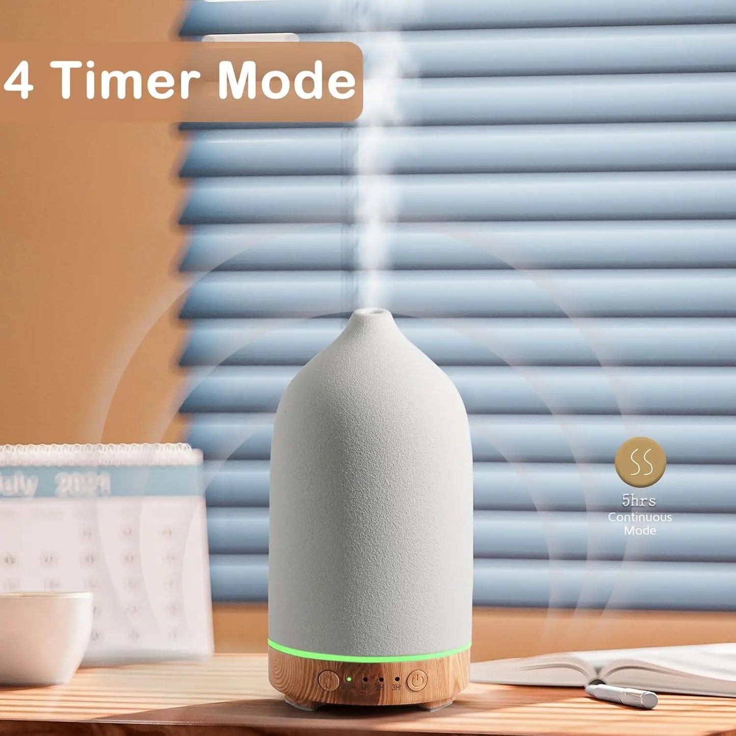 Diffuseur Aromathérapie Céramique 100ml — Ultrasonique, Minuterie 1H/2H & Veilleuse LED 7 Couleurs