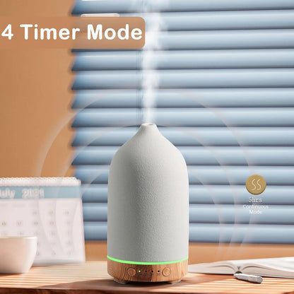 Diffuseur Aromathérapie Céramique 100ml — Ultrasonique, Minuterie 1H/2H & Veilleuse LED 7 Couleurs