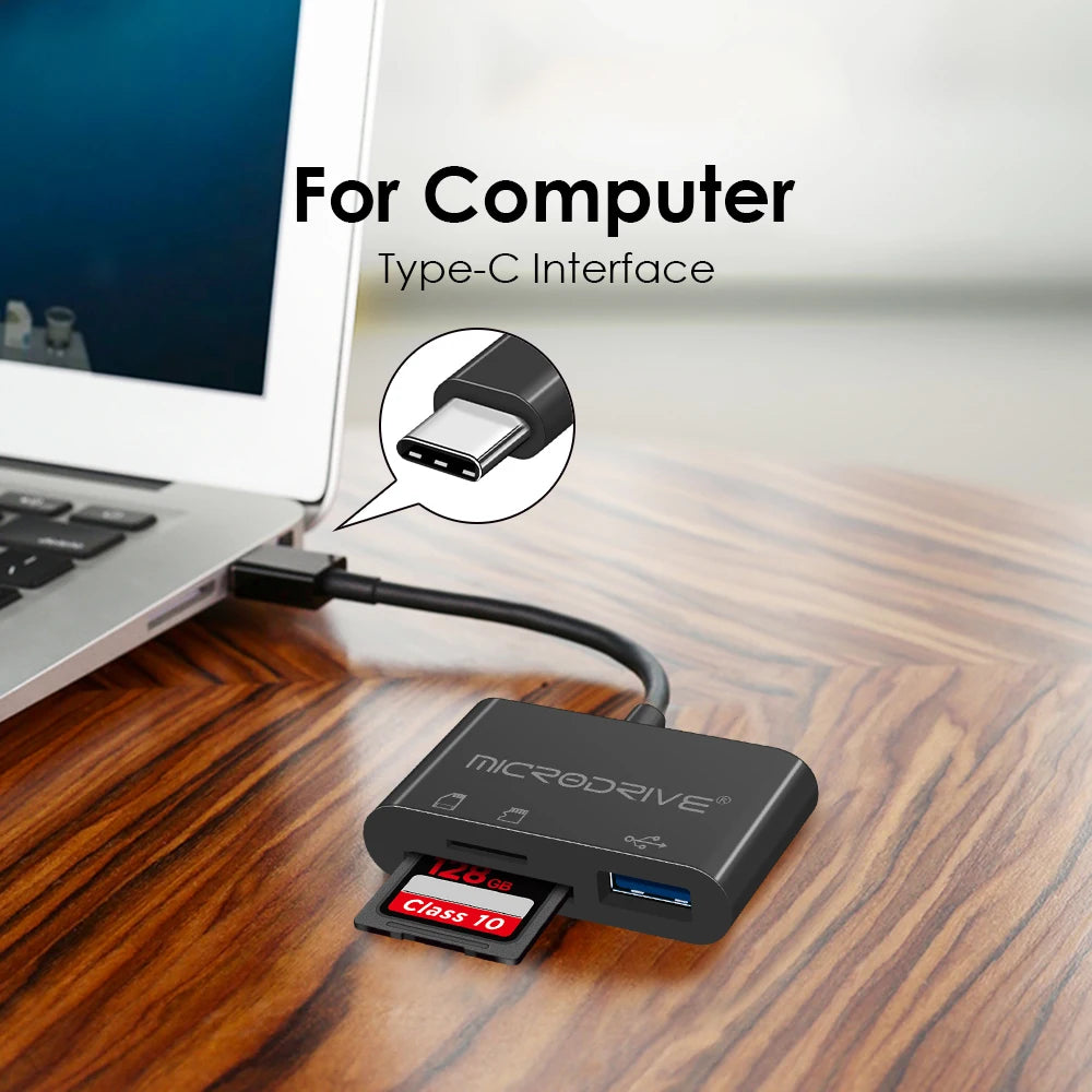 Type USB C HUB 3 en 1 pour carte mémoire/flash USB/adaptateur de carte SD/USB 2.0/3.0/lecteur de carte Micro Mini SD/carte TF 3 emplacements