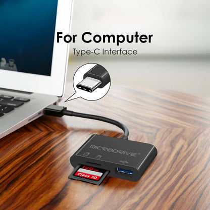 Type USB C HUB 3 en 1 pour carte mémoire/flash USB/adaptateur de carte SD/USB 2.0/3.0/lecteur de carte Micro Mini SD/carte TF 3 emplacements