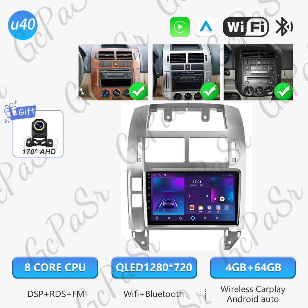 Autoradio Android 16 pour Volkswagen VW Polo MK4 6Q 9N 9N3 2004-2009 Lecteur multimédia Stéréo auto WiFi Navigation autoradio 4G