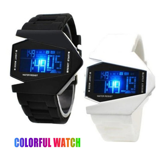 Montre Digitale Sport Design Avion luxfacigoo — Affichage LED Coloré, Lampe Torche, Alarme, Chrono