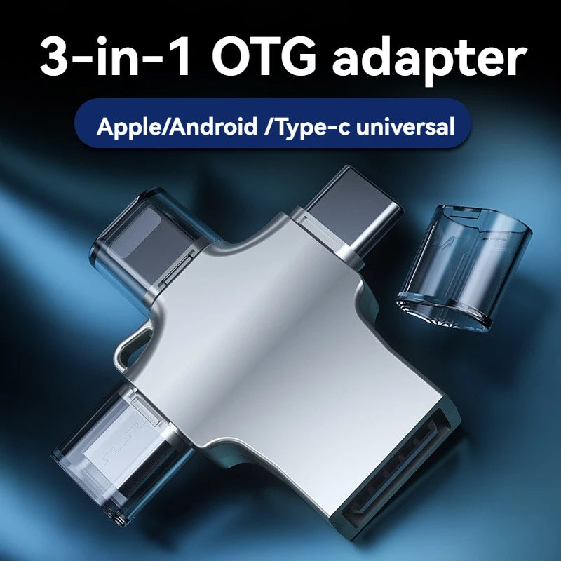 Lecteur de cartes multi-ports 4 en 1, convertisseur portable Lightning USB Type C compatible avec iPhone, iPad, Android, Mac, PC, appareil photo