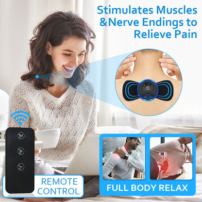 EMS Electric Neck Massager, Muscle Massage Stimulator, Low-Frequency Instrument, Patches for Back, Neck, and Calves, Mini Device for Joint Pain