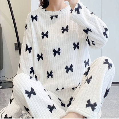 Ensemble Pyjama Polaire Femme — Haut Col Rond & Pantalon Jambes Larges