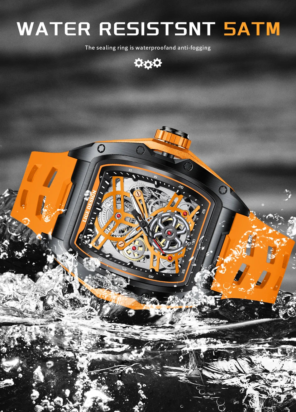 Montre Mécanique Automatique Homme LIGE — Squelette Tourbillon, Boîtier Carré, Étanche 3 ATM, 4 Coloris | TechNova X