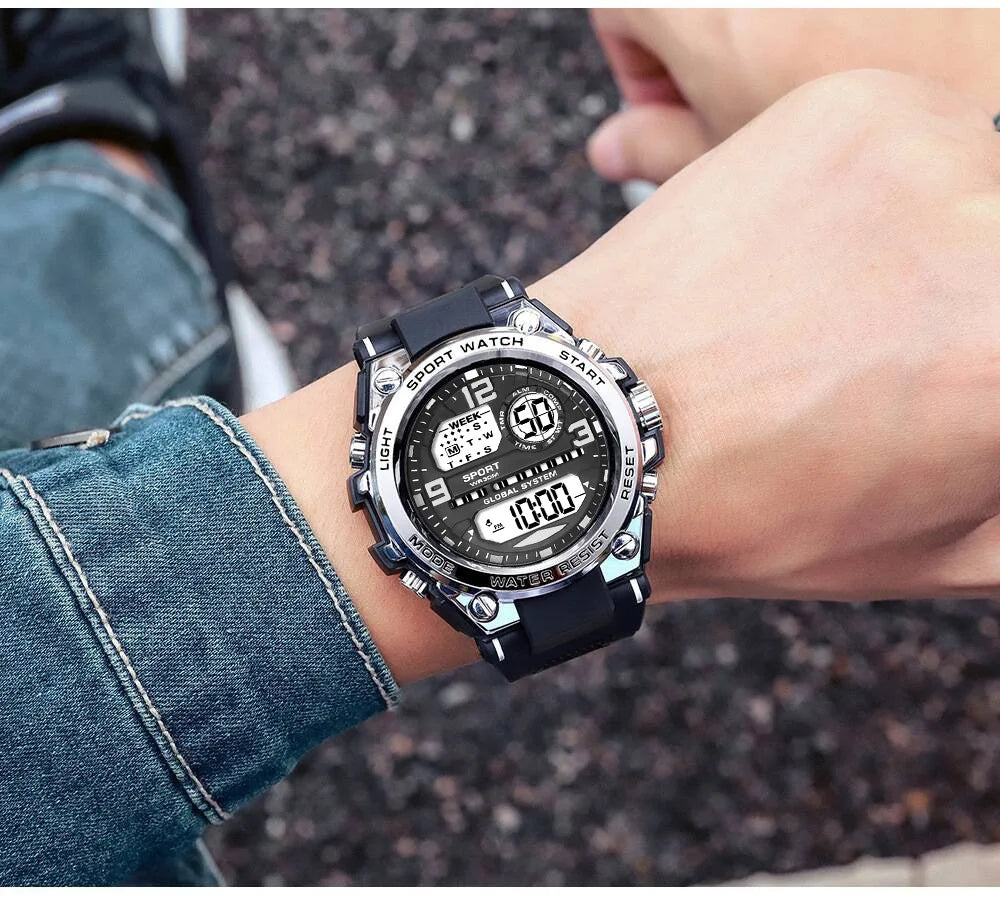 Montre Sport Digitale YIKAZE A69270 — Grand Cadran 56mm, LED, Chronomètre, Alarme, 3 ATM