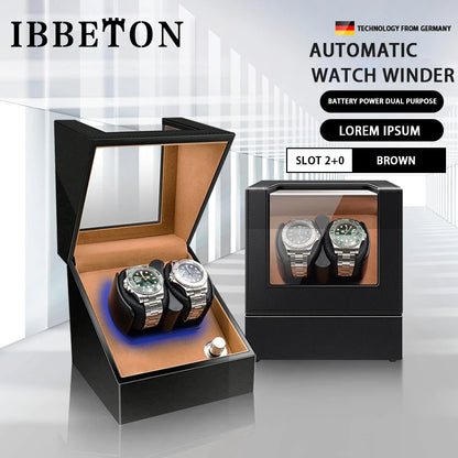 Remontoir de Montre IBBETON — Fibre de Carbone & Bois, Moteur Mabuchi Silencieux, LED