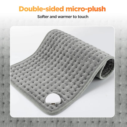 Coussin Chauffant Électrique 60x30cm — 10 Niveaux 30-70°C, Minuterie & Micro-Velours Lavable