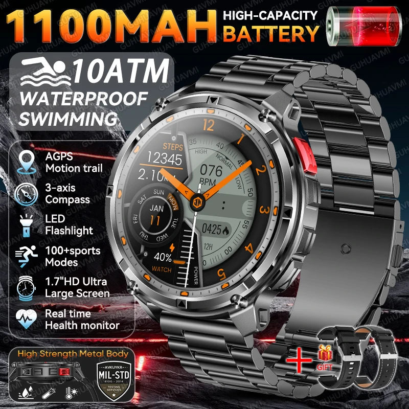 Smartwatch GPS GUHUAVMI T-Rex3 Pro 2026 — AMOLED 1,7", Batterie 1100mAh, 10 ATM, 100+ Modes Sport