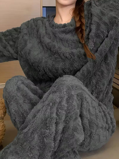 Ensemble Pyjama Flanelle Polaire Femme — Haut Col Rond & Pantalon Chaud