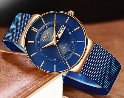 Montre Homme LIGE 9949 — Quartz Ultra-Fine, Bracelet Acier Inox, Date & Semaine, 3 ATM