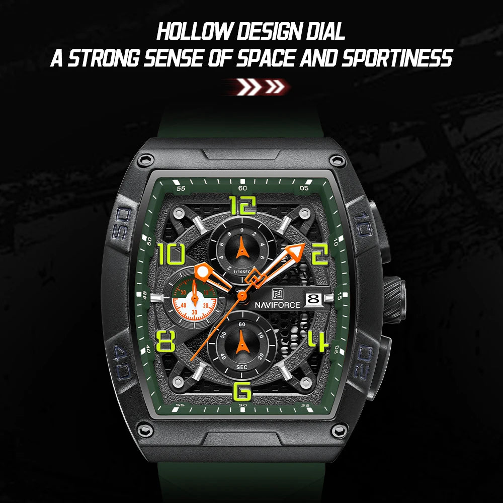 Montre Quartz Sport Homme NAVIFORCE NF8052 — Grand Cadran 44 mm, Chronographe, Aiguilles Lumineuses, Bracelet Silicone, 13 Coloris | TechNova X