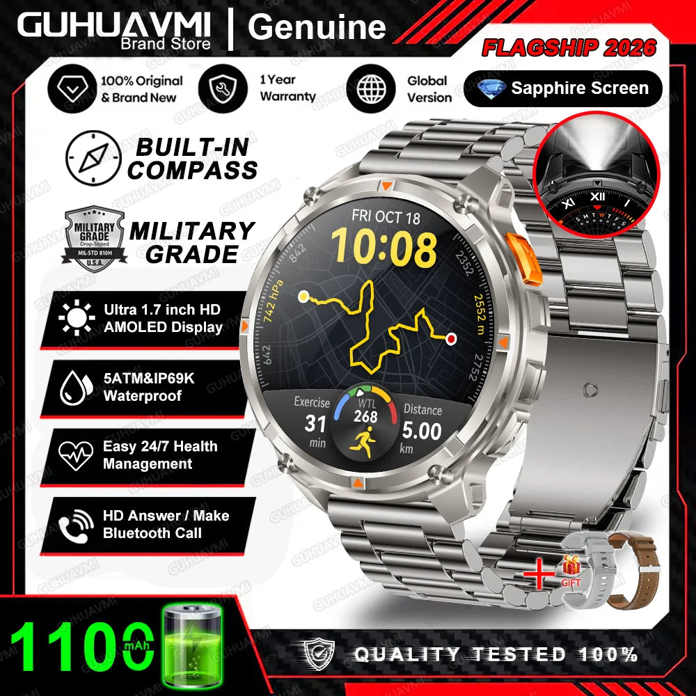 Smartwatch GPS GUHUAVMI T-Rex3 Pro 2026 — AMOLED 1,7", 1100mAh, 10 ATM, 100+ Sports, 15 Variantes