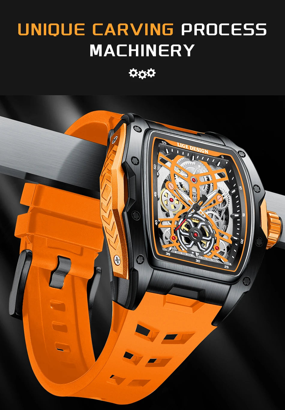 Montre Mécanique Automatique Homme LIGE — Squelette Tourbillon, Boîtier Carré, Étanche 3 ATM, 4 Coloris | TechNova X