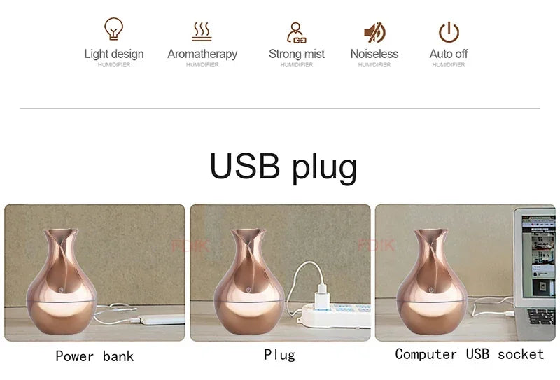 Diffuseur Arôme USB 130ml — Humidificateur Ultrasonique & Lumière LED 7 Couleurs