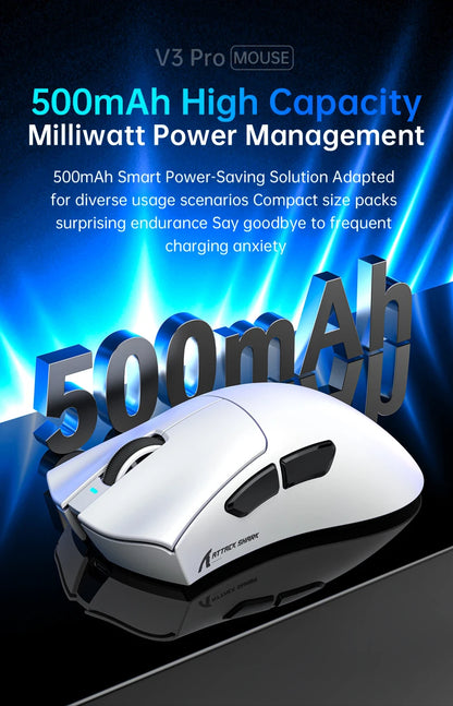Souris de jeu sans fil Attack Shark V3 PRO, tri-mode 2.4G/BT/filaire, ultra-légère, PAW3311, 26000 DPI