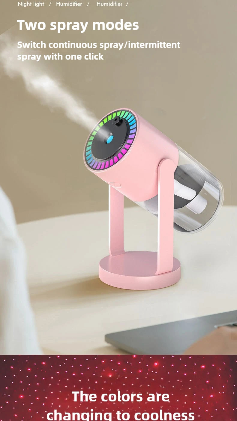 Humidificateur Projection Ciel Étoilé 280ml — LED Multimode, 2 Modes de Brume & USB 5V