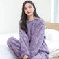 Ensemble Pyjama Flanelle Polaire Femme — Haut Col Rond & Pantalon Chaud