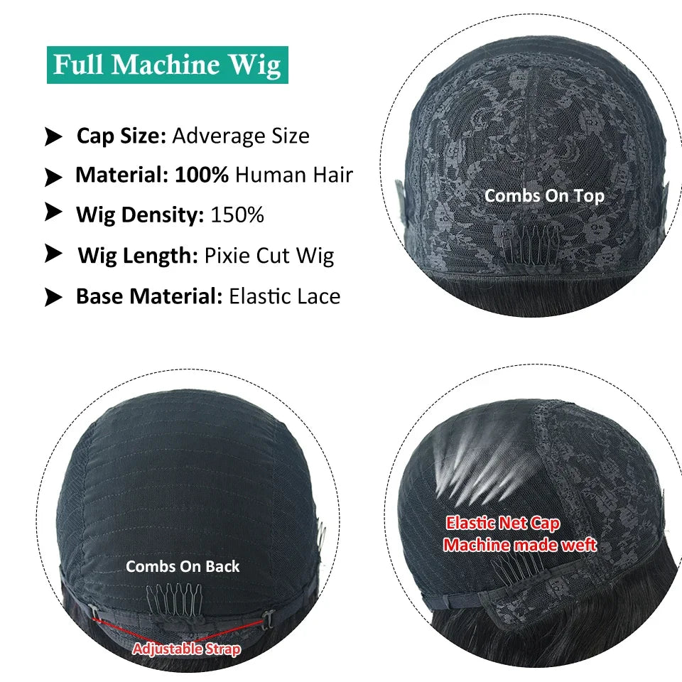 Perruques de cheveux humains droites coupe lutin pour femmes perruque Bob courte couleur naturelle accessoires de cheveux humains perruque sans colle prêt à porter vente