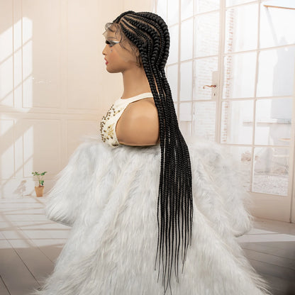 Perruque tressée synthétique pleine dentelle Cornrow Box 34 pouces dentelle frontale Crochet déesse tresses perruque pour les femmes noires africaines