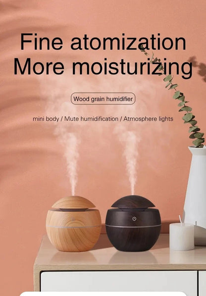 Humidificateur Design Bois USB 130ml — Diffuseur Arôme Ultrasonique, 200ml/h & Arrêt Auto